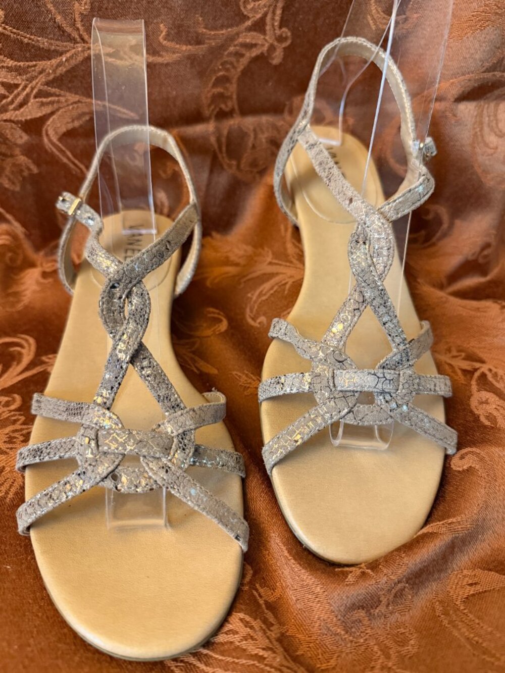 Vaneli Boon Flat Tan/Brown Snake Pattern Metallic Sandal Sz 8N